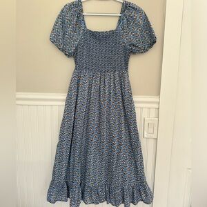 J.Crew Smocked midi dress with puff sleeves